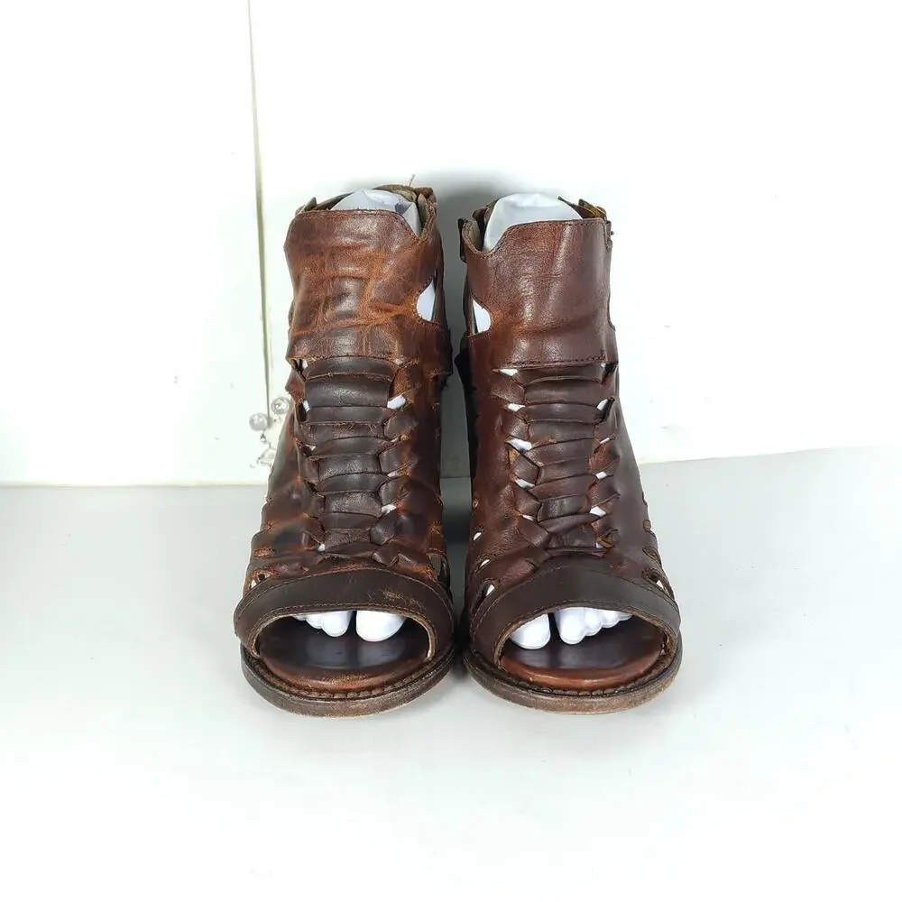 FREEBIRD BY STEVEN Women's Bongo US8 Cognac Distressed Leather Gladiator Sandal